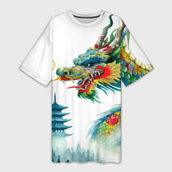 Футболка женская длинная Japanese watercolor dragon - art, цвет: 3D-принт