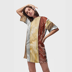 Футболка женская длинная Мрамор и дерево, цвет: 3D-принт — фото 2