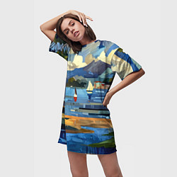Футболка женская длинная Средиземноморский пейзаж, цвет: 3D-принт — фото 2