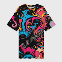 Футболка женская длинная Psychedelic abstract guitar, цвет: 3D-принт