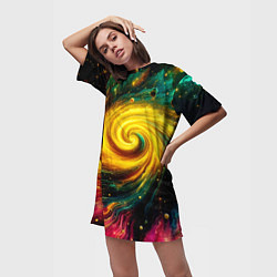 Футболка женская длинная Neon space - ai art fantasy, цвет: 3D-принт — фото 2