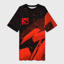 Футболка женская длинная Dota 2 - красные брызги, цвет: 3D-принт