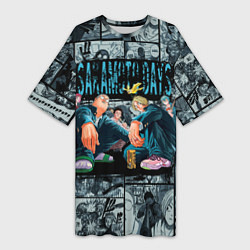 Футболка женская длинная Дни сакамото главные герои, цвет: 3D-принт