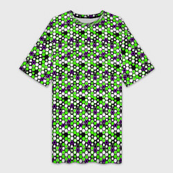 Футболка женская длинная Киберпанк шестиугольники зелёные, цвет: 3D-принт