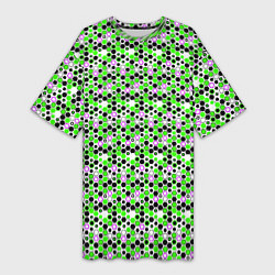 Футболка женская длинная Киберпанк шестиугольники зелёные, цвет: 3D-принт