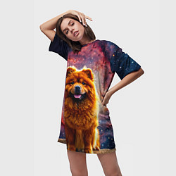 Футболка женская длинная Чау-чау в космосе, цвет: 3D-принт — фото 2