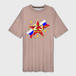 Футболка женская длинная Звезда на фоне флага России, цвет: 3D-принт