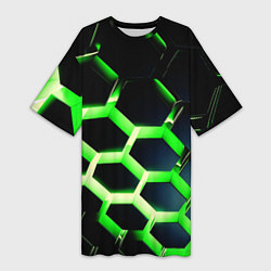 Футболка женская длинная Neon Honeycombs, цвет: 3D-принт