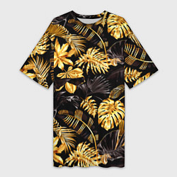 Футболка женская длинная Золотые тропики, цвет: 3D-принт