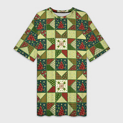 Футболка женская длинная Лоскутный рождественский узор, цвет: 3D-принт