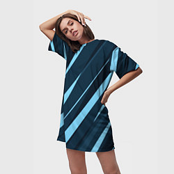 Футболка женская длинная Тёмный бирюзовый контрастные полосы, цвет: 3D-принт — фото 2