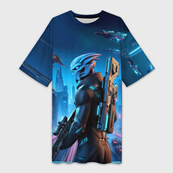 Футболка женская длинная Mass Effect - neon glow fantastic, цвет: 3D-принт