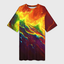 Футболка женская длинная Абстрактные волны с огнем, цвет: 3D-принт