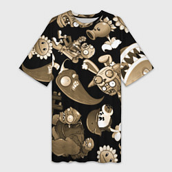 Футболка женская длинная Растения против зомби в бежевом цвете, цвет: 3D-принт