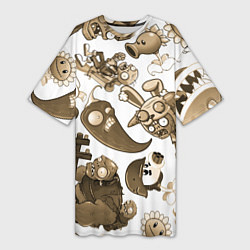 Футболка женская длинная Растения против зомби в бежевых тонах, цвет: 3D-принт