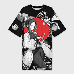 Футболка женская длинная Шинобу Кочо бабочка - убийца демонов, цвет: 3D-принт