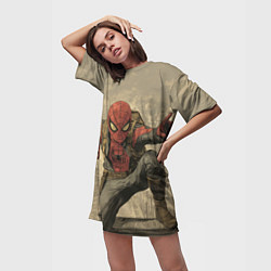 Футболка женская длинная Человек-паук готов спасать мир, цвет: 3D-принт — фото 2