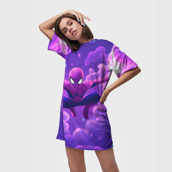 Футболка женская длинная Человек-паук на фоне облаков, цвет: 3D-принт — фото 2