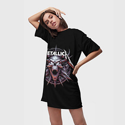 Футболка женская длинная Metallica - cool skull with horns, цвет: 3D-принт — фото 2