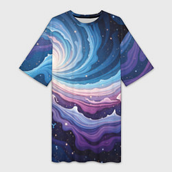 Футболка женская длинная Космическая волна, цвет: 3D-принт