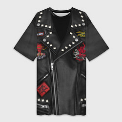 Футболка женская длинная Косуха с нашивкой самурая киберпанк, цвет: 3D-принт