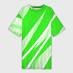 Футболка женская длинная Яблочный зелёный абстракция с полосами, цвет: 3D-принт