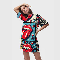 Футболка женская длинная Rolling Stones logo - pop art, цвет: 3D-принт — фото 2