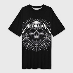 Футболка женская длинная Metallica - a skull with roses and thorns, цвет: 3D-принт