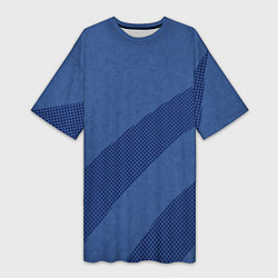 Футболка женская длинная Синий текстурный с полосой, цвет: 3D-принт