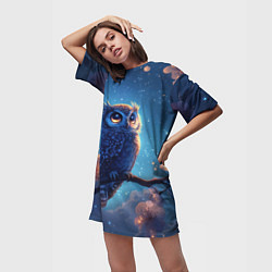 Футболка женская длинная Ночная сова на ветке, цвет: 3D-принт — фото 2