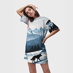 Футболка женская длинная Лиса в горах, цвет: 3D-принт — фото 2