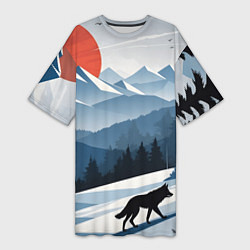 Футболка женская длинная Лиса в горах, цвет: 3D-принт