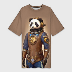 Футболка женская длинная Крутой панда в стиле стимпанк, цвет: 3D-принт