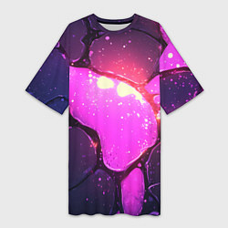 Футболка женская длинная Розовая текстура разлом плит, цвет: 3D-принт