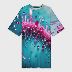 Футболка женская длинная Розовые кристаллы, цвет: 3D-принт