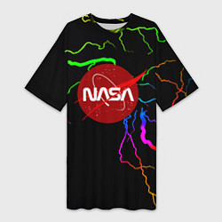 Футболка женская длинная НАСА молнии градиент, цвет: 3D-принт