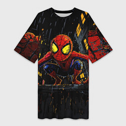 Футболка женская длинная Маленький человек-паук с желтыми глазами, цвет: 3D-принт