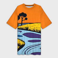 Футболка женская длинная Пейзаж с фантастической природой, цвет: 3D-принт