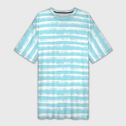 Футболка женская длинная Бело-голубой полосатый паттерн, цвет: 3D-принт