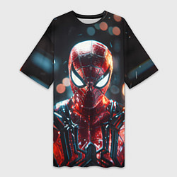 Футболка женская длинная Человек-паук и вспышки света, цвет: 3D-принт