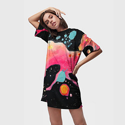 Футболка женская длинная Розовая текстура в черном, цвет: 3D-принт — фото 2