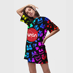Футболка женская длинная Marshmello x NASA gradient, цвет: 3D-принт — фото 2
