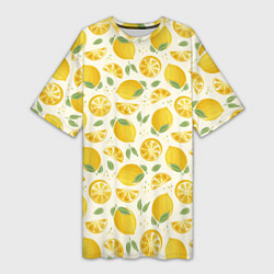 Футболка женская длинная Сочные лимоны - паттерн, цвет: 3D-принт