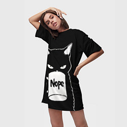 Футболка женская длинная Angry black cat nope, цвет: 3D-принт — фото 2