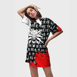 Футболка женская длинная Ведьмак япония краски, цвет: 3D-принт — фото 2