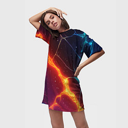 Футболка женская длинная Сине-оранжевые молнии текстура, цвет: 3D-принт — фото 2