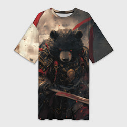 Футболка женская длинная Самурай медведь, цвет: 3D-принт
