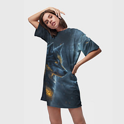 Футболка женская длинная Волк фэнтези стиль, цвет: 3D-принт — фото 2