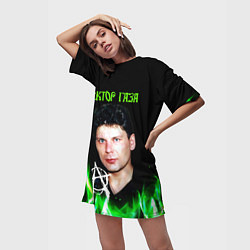 Футболка женская длинная Сектор газа зеленый огонь, цвет: 3D-принт — фото 2