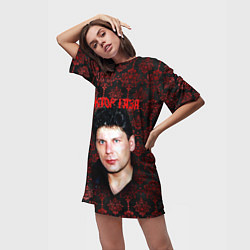 Футболка женская длинная Сектор газа красные узоры, цвет: 3D-принт — фото 2